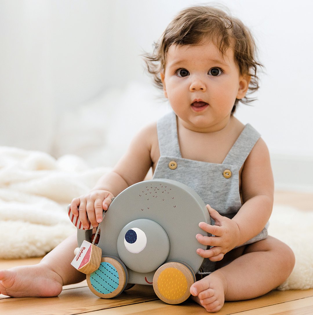 Whale Wilma Pull Along Toy lifestyle image with child